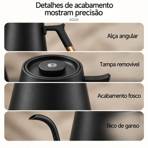 Detalhes do acabamento preto fosco da chaleira Timemore Fish