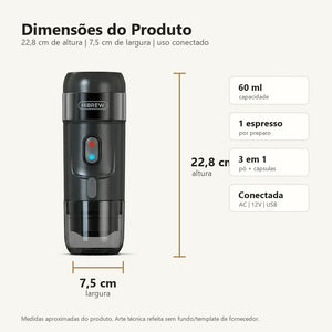 Dimensoes da cafeteira portatil HiBREW com uso conectado