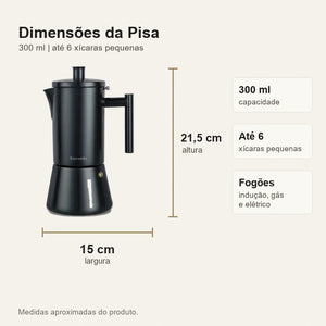 Dimensoes da cafeteira italiana Pisa 300 ml