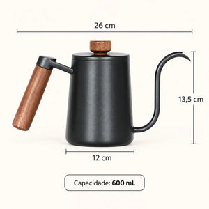 Medidas da Chaleira Bico de Ganso Inox Preta Zurich: 26 cm, 12 cm, 13,5 cm e 600 mL