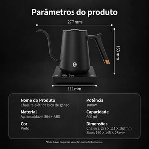 Medidas e especificações da chaleira Timemore Fish 600 ml