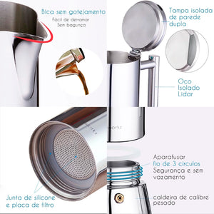 Cafeteira italiana inox Lumi Homi para ritual de café em casa