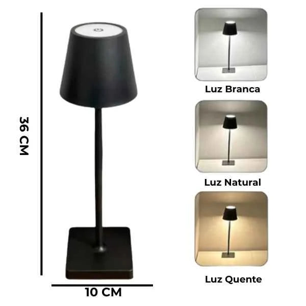 Luminária de Mesa Preta sem Fio Ônix Lumi Homi