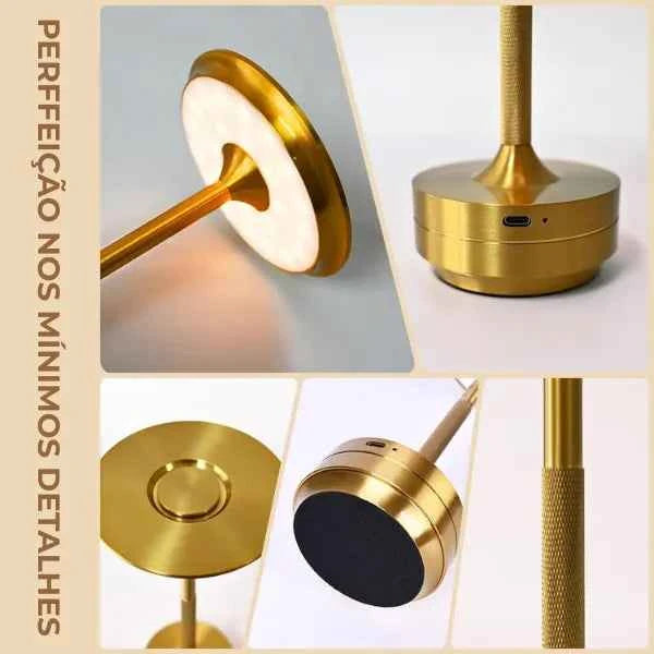 Luminária de Mesa sem Fio Dourada Orbital Lumi Homi