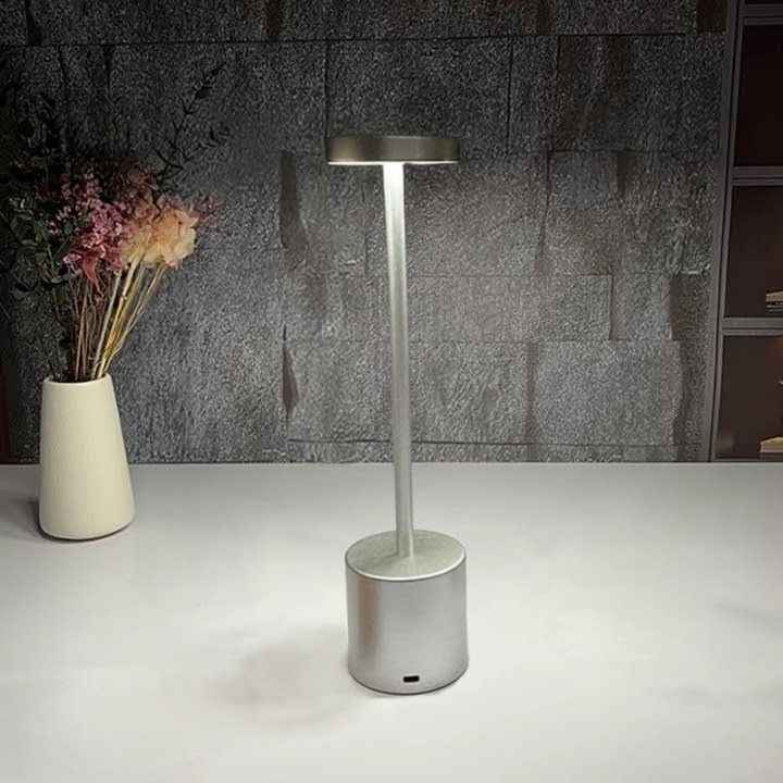 Luminária de Mesa em Led Recarregável Prata Modelo Orbi