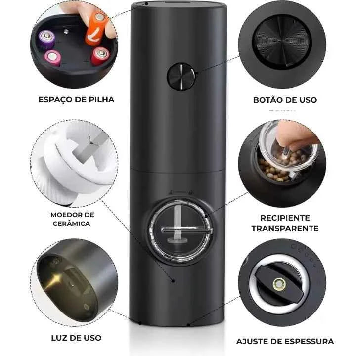 Moedor de Temperos Nero Elétrico Lumi Homi - 2 Unidades + Suporte
