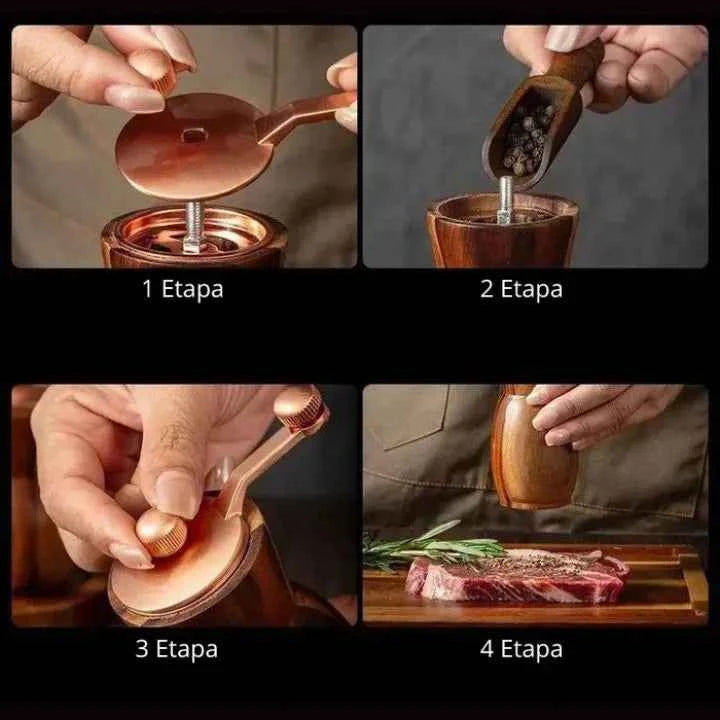 Moedor de Temperos Manual Wood Lumi Homi | 2 Unidades + Base