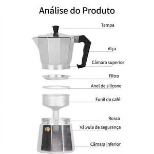 Partes internas da cafeteira italiana Napoli com filtro funil válvula e câmaras