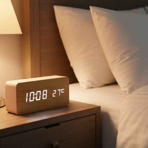 Relógio de Mesa Digital Despertador Wood Lumi Homi