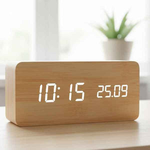 Relógio de Mesa Digital Despertador Wood Lumi Homi