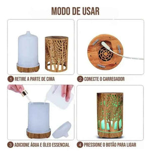 Umidificador de Ar e Difusor de Ambiente Ligno Lumi Homi