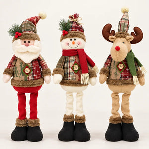 Conjunto completo com Papai Noel, Boneco de Neve e Rena em fundo neutro