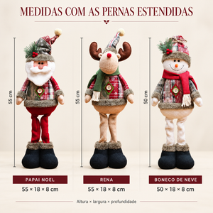 Medidas de Papai Noel, Rena e Boneco de Neve em centímetros com pernas estendidas