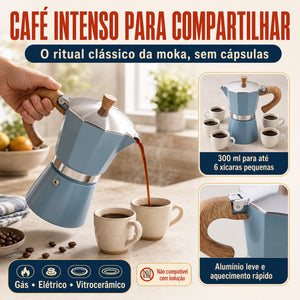 Cafeteira Italiana Torino Azul Luxo 300 ml para preparar café moka e compartilhar