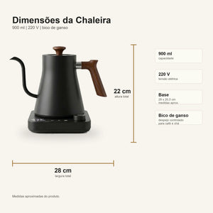 Dimensoes da Chaleira Eletrica Bico de Ganso Preta Milano Lumi Homi 900 ml 220 V
