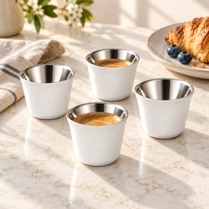 Conjunto de Xicaras Inox Branco | kit com 4 unidades em ambiente | Lumi Homi