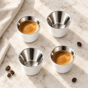 Conjunto de Xicaras Inox Branco | kit com 4 unidades em vista superior | Lumi Homi