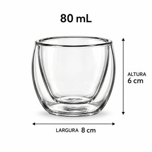 Xícara de café parede dupla 80 mL com 8 cm de largura e 6 cm de altura