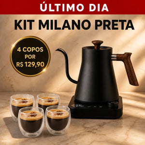 Kit Milano preta com 4 copos de parede dupla por R$ 129,90