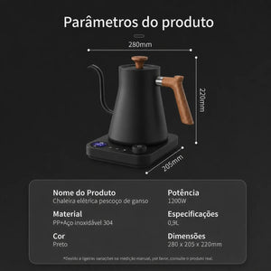Parâmetros e dimensões da Chaleira Milano preta