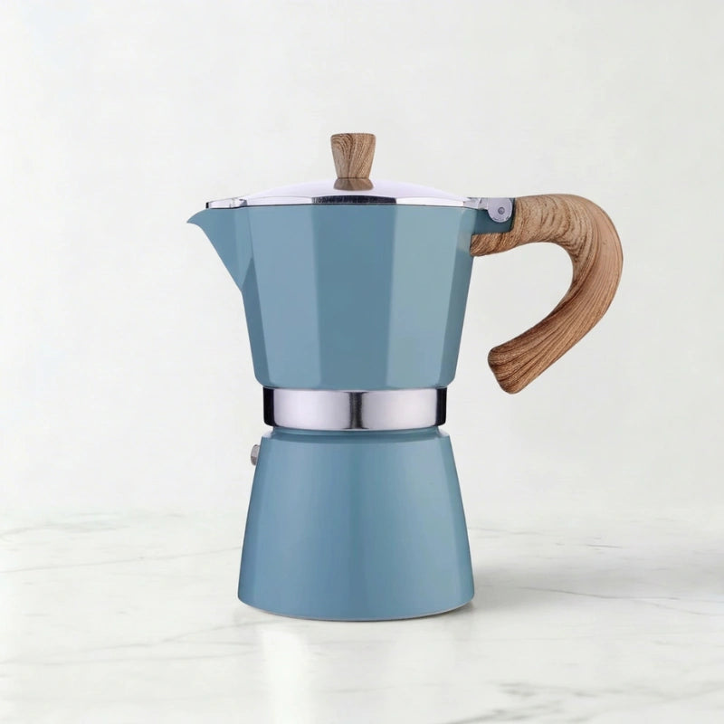 Cafeteira italiana moka Torino Azul 300 ml em fundo claro