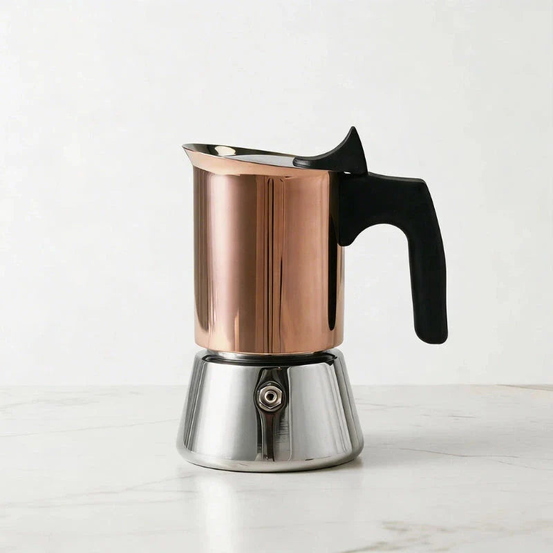 Cafeteira italiana moka inox Palermo 200 ml com acabamento cobre