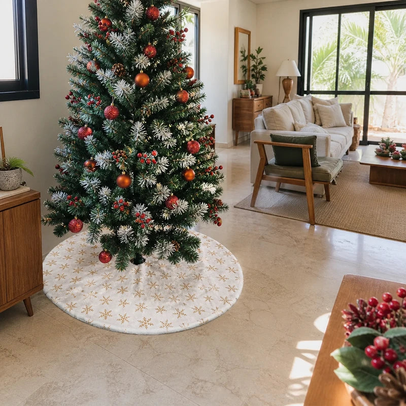 Saia de Natal branca e dourada em sala ampla brasileira