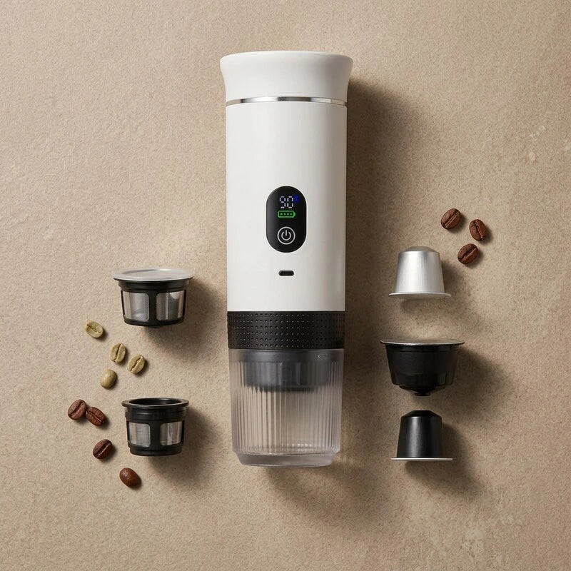 Cafeteira portatil 3 em 1 para cafe moido e capsulas