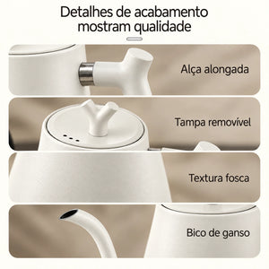 Detalhes do acabamento branco fosco da chaleira elétrica Veneza