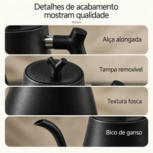 Detalhes do acabamento preto fosco da chaleira elétrica Veneza