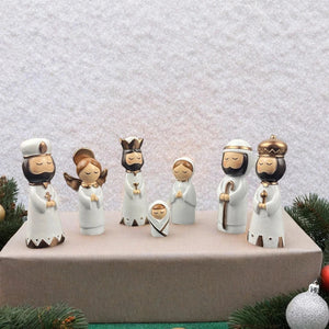 Conjunto de sete figuras do Presépio de Natal Mini em base natalina