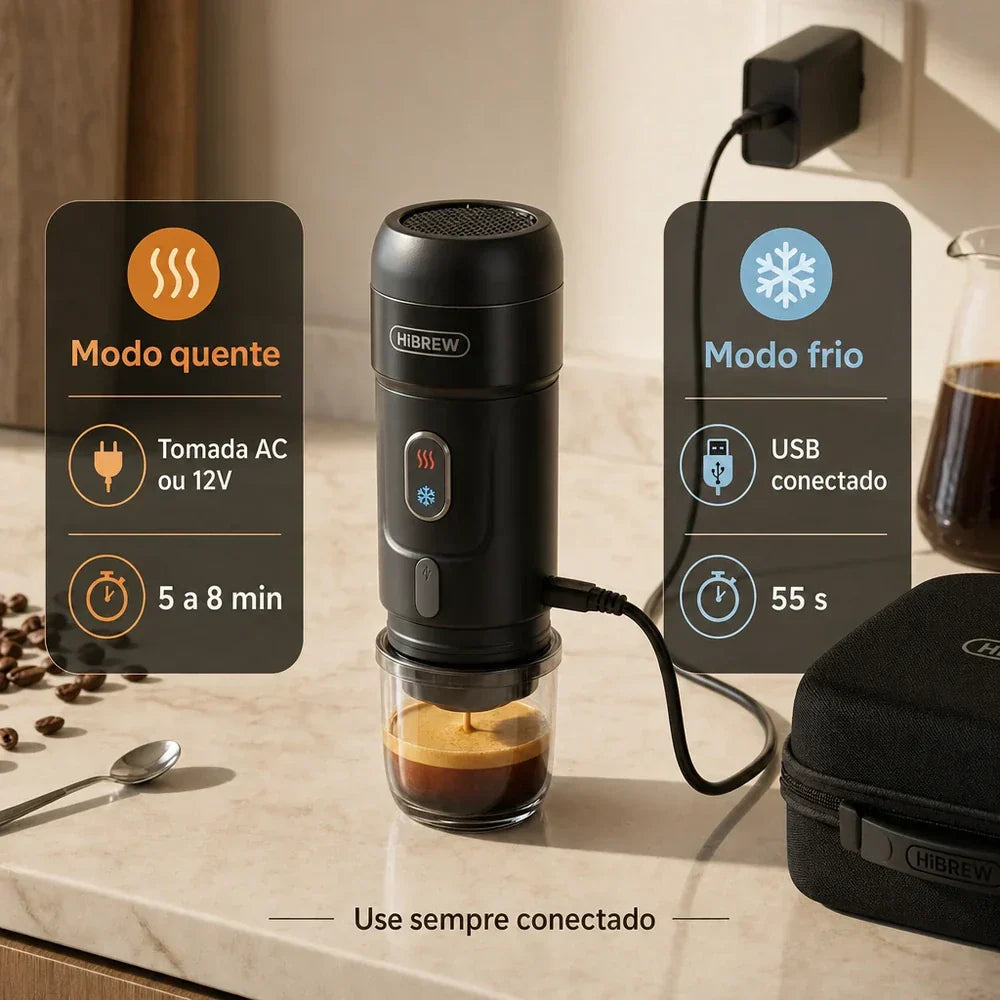 Cafeteira portatil HiBREW com modos quente e frio sempre conectados