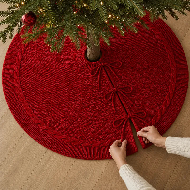 Como colocar a saia para árvore de Natal tricotada vermelha na base
