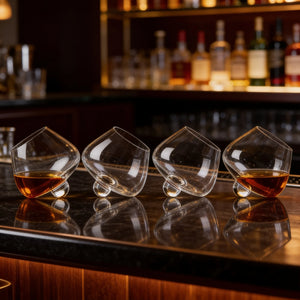 Kit com 4 copos de whisky cristal base rotativa Lumi Homi