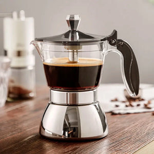 Cafeteira italiana Milano com cafe pronto na camara transparente