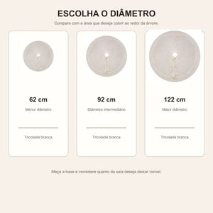 Guia de tamanhos da saia para árvore de Natal tricotada branca 62 92 e 122 cm