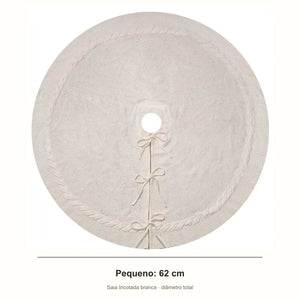 Saia para árvore de Natal tricotada branca tamanho pequeno 62 cm