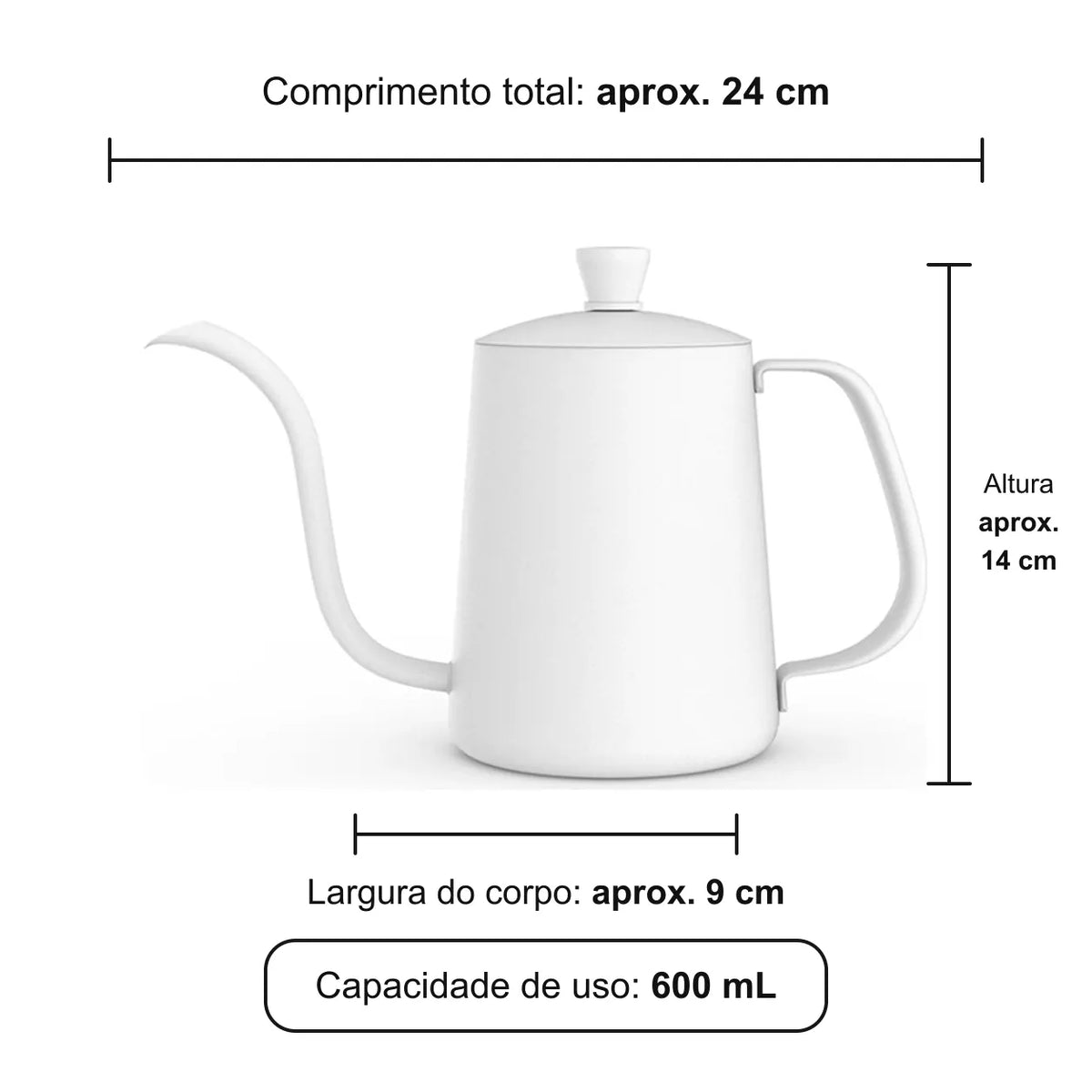 Dimensões aproximadas: 24 × 9 × 14 cm