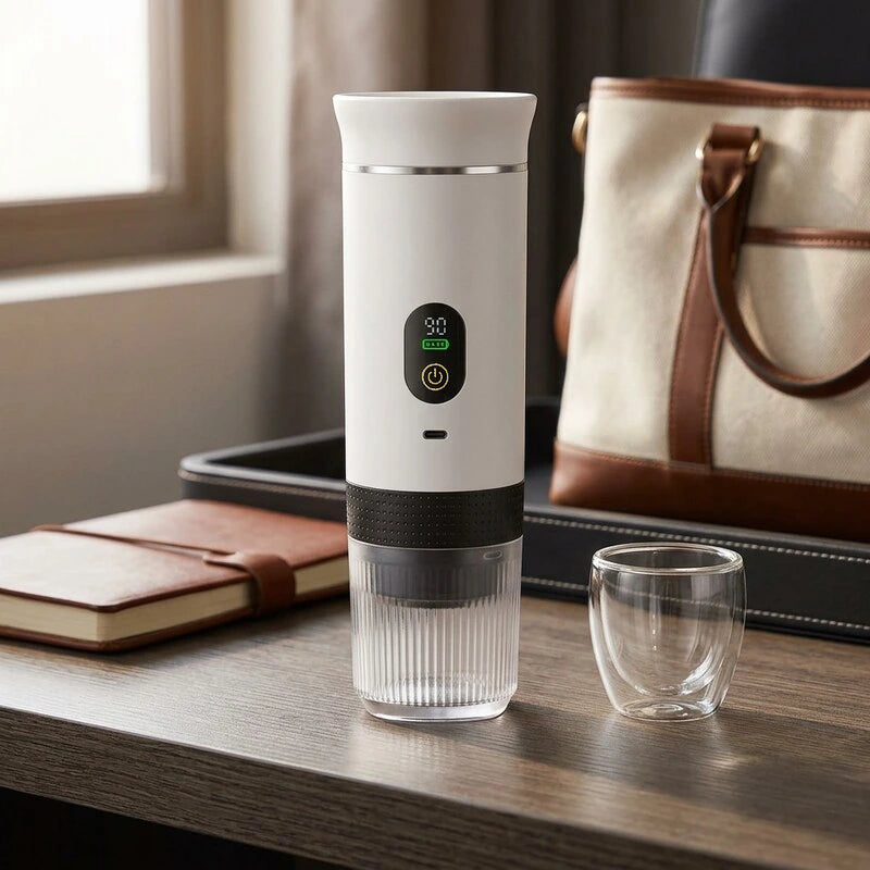 Cafeteira Portátil 3 em 1 Branca com Visor Lumi Homi para viagem e escritório