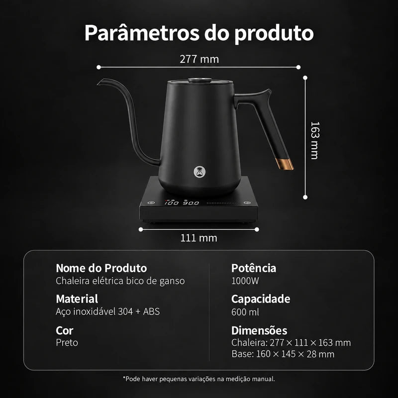 Medidas e especificações da chaleira Timemore Fish 600 ml