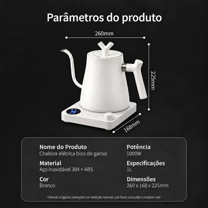 Medidas e especificações da chaleira elétrica Veneza branca