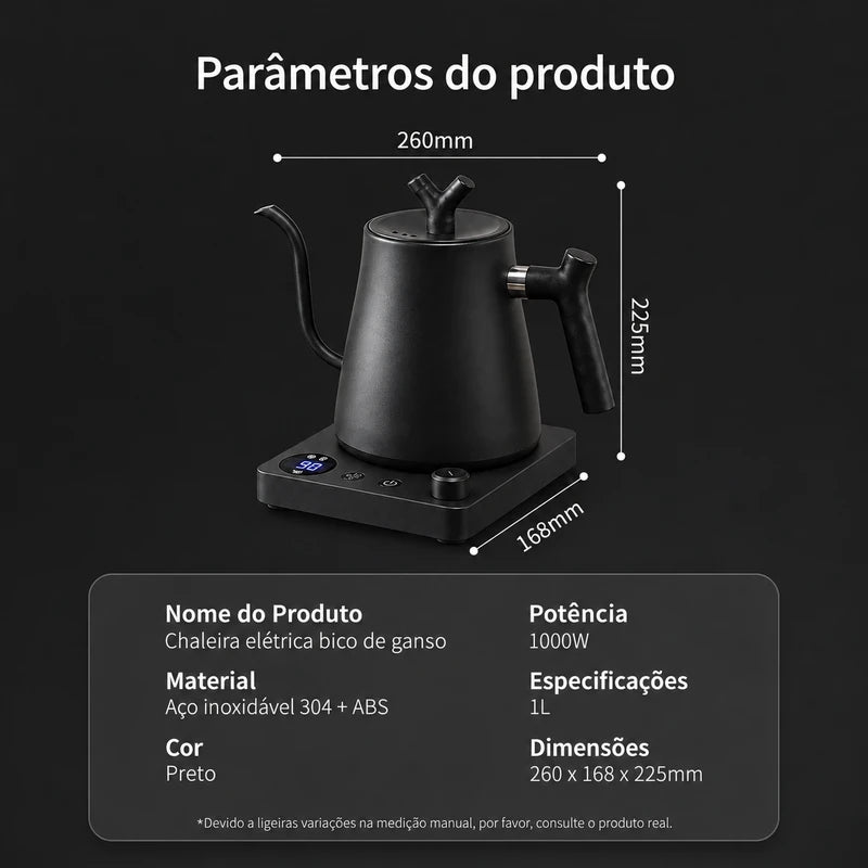 Medidas e especificações da chaleira elétrica Veneza preta