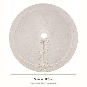 Saia para árvore de Natal tricotada branca tamanho grande 122 cm