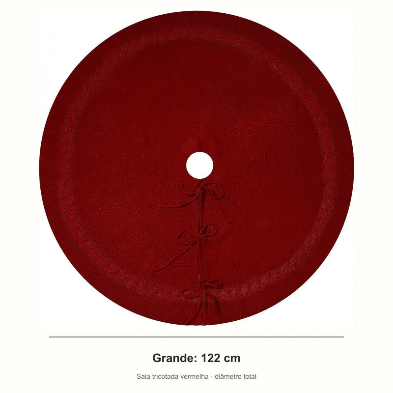 Saia para árvore de Natal tricotada vermelha tamanho grande 122 cm