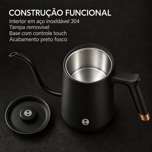 Construção funcional da chaleira Timemore Fish preta