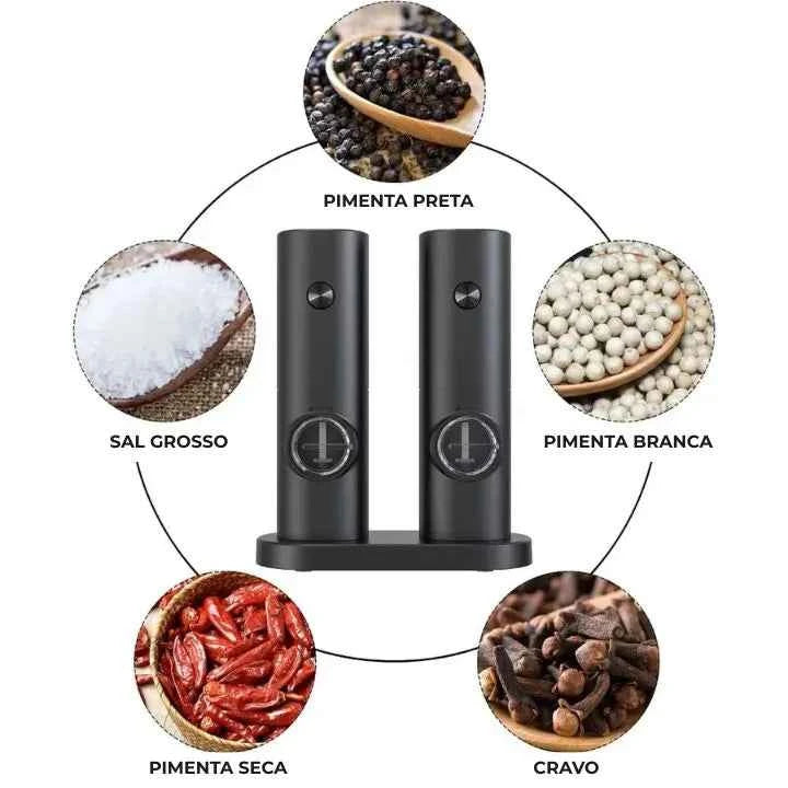 Moedor de Pimenta Nero Elétrico Lumi Homi - 2 Unidades + Suporte