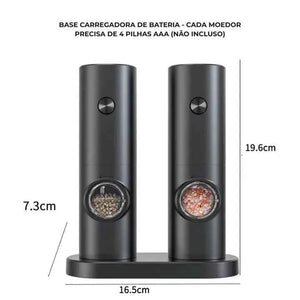 Moedor de Pimenta Nero Elétrico Lumi Homi - 2 Unidades + Suporte