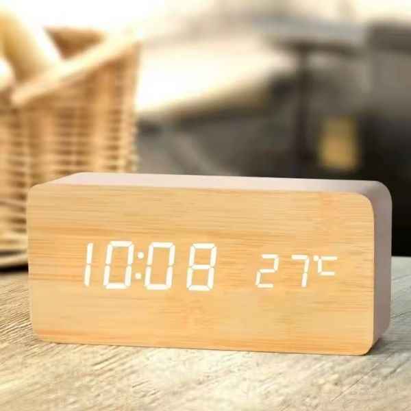 Relógio de Mesa Digital Despertador Wood Lumi Homi