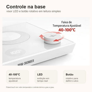 Controle de temperatura na base com visor LED e botao rotativo