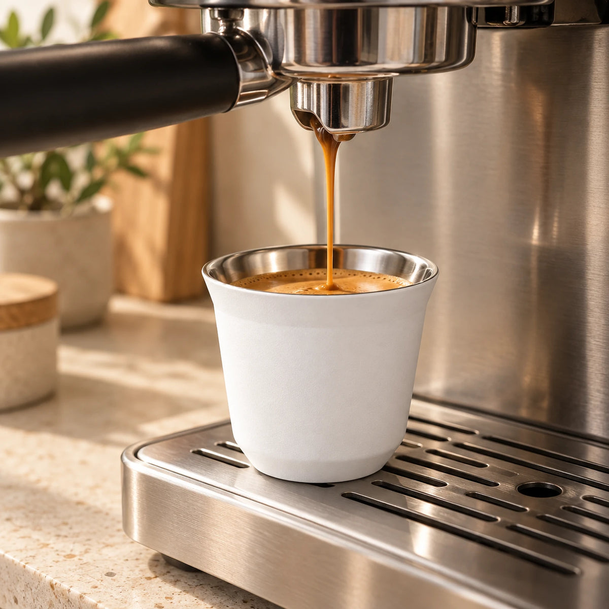 Conjunto de Xicaras Inox Branco | uso com maquina de espresso | Lumi Homi